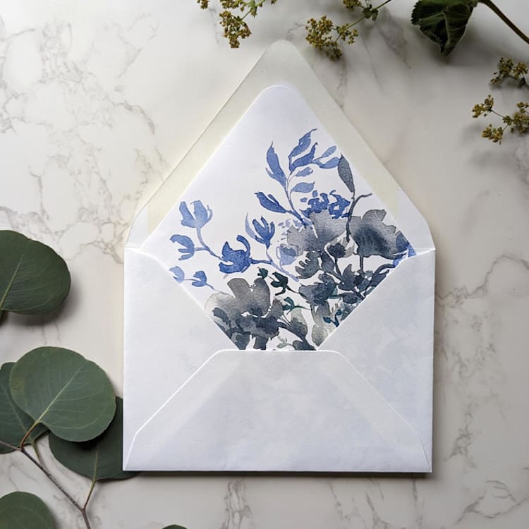 "Leafy Watercolor Envelope Liner | Set of 10" - Envelope Liners in white by Campofiore Paper Studio