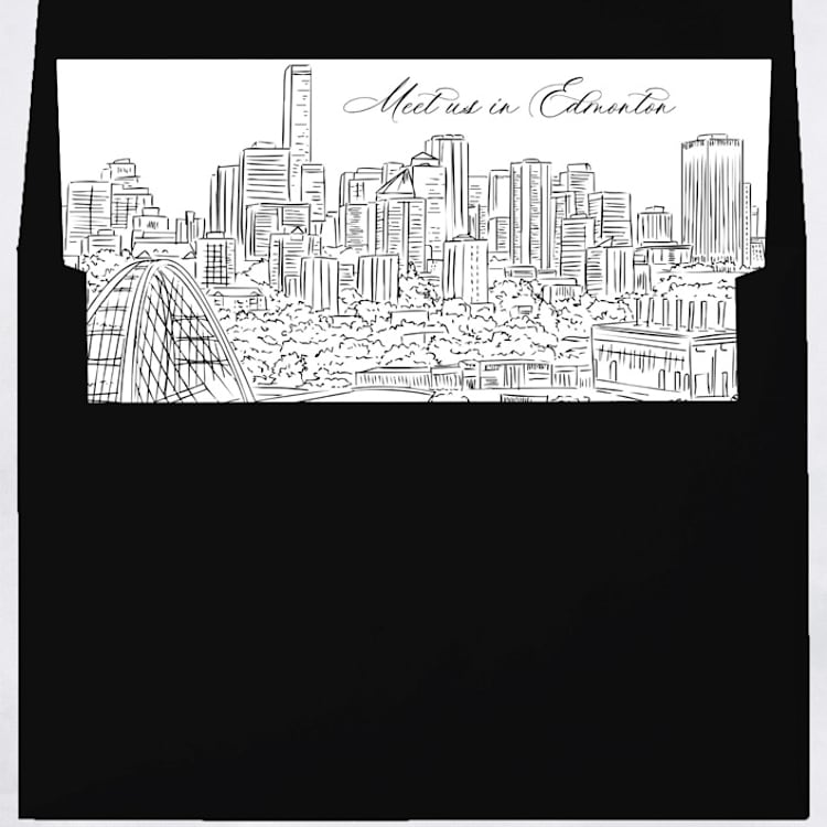 "Edmonton, Alberta, Canada Skyline Envelope Liner with custom text/saying | Set of 10 | For 5x7 Minted Square Flap Envelope" - Envelope Liners in white by Kimee Meyer