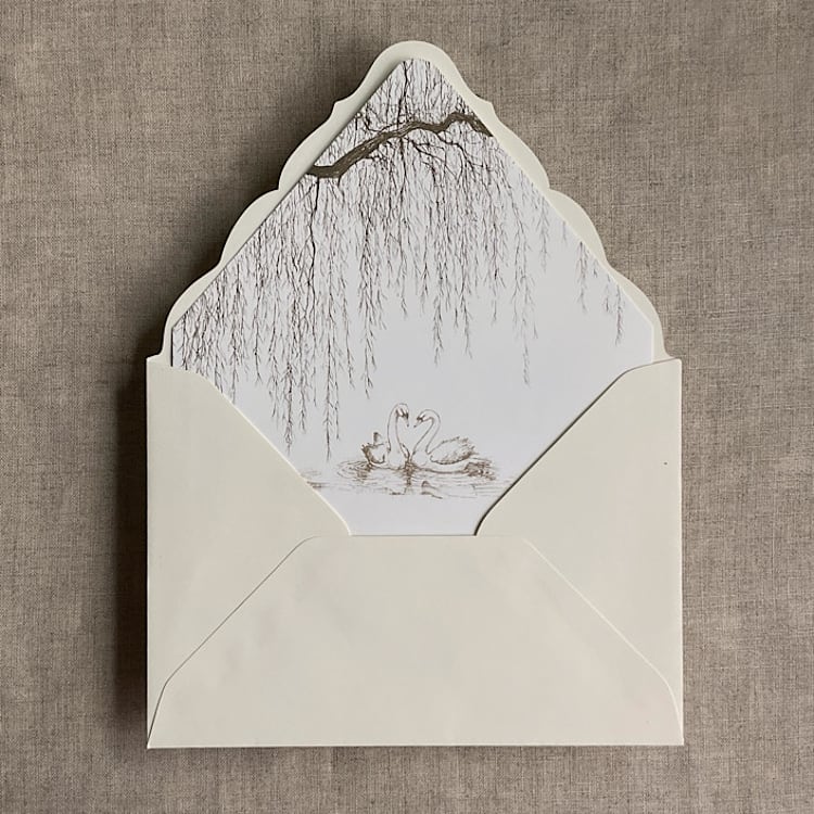 "willow and swan mocha print liner for A7 euro flap envelope | pack of 10" - Envelope Liners in brown by Ivory Invitations