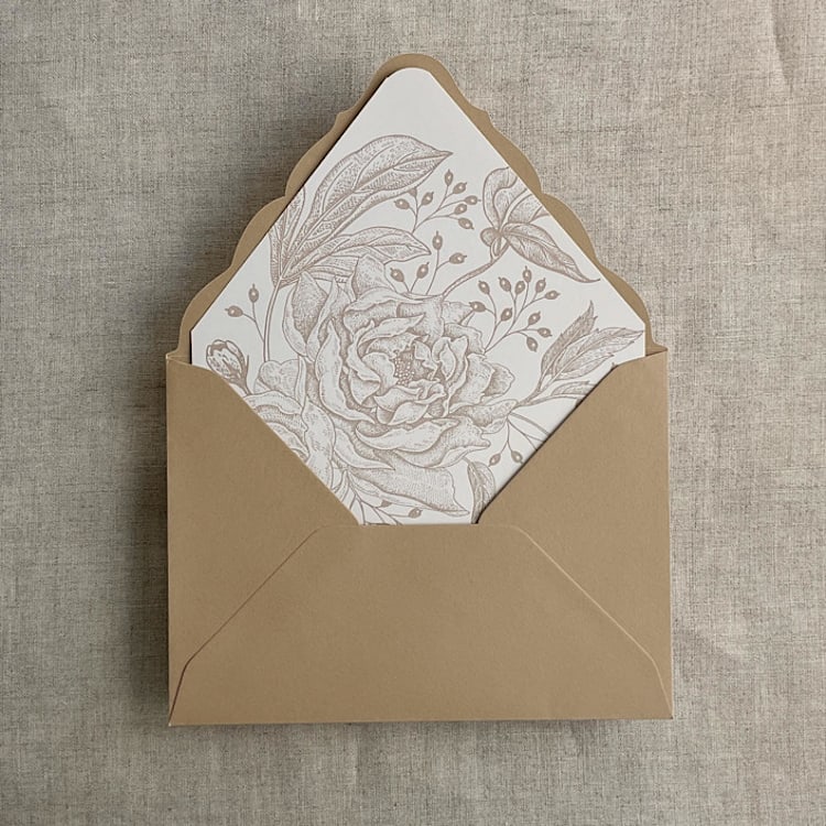 "Champagne blush elegant peonies and berries liner for A7 euro flap envelope | pack of 10" - Envelope Liners in beige by Ivory Invitations