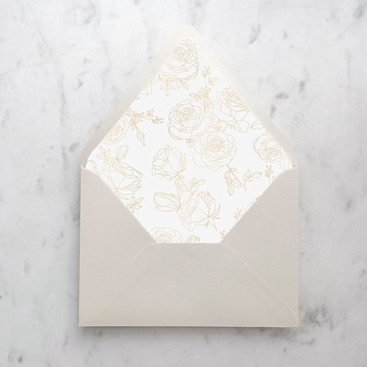 "A7 Envelope Liners Gold Rose Line Art (set of 10)" - Envelope Liners in gold by Design by Laney