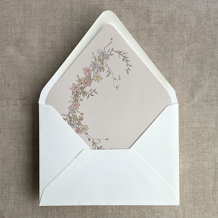 "Marianne's bouquet floral printed champagne liner for A7 euro flap envelope | pack of 10" - Envelope Liners in beige by Ivory Invitations