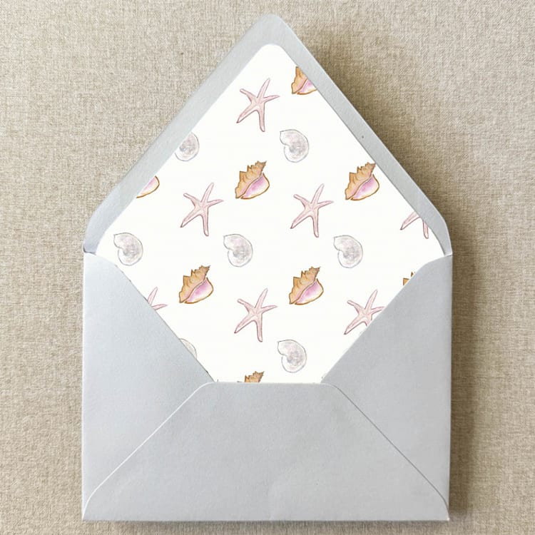 "Tropical Seashell Envelope Liner | Set of 10 | For 5x7” Invitations" - Envelope Liners in pink by Cotton and Bow