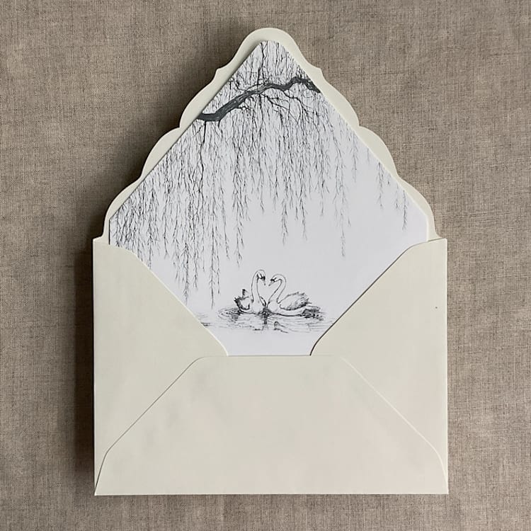 "willow and swan graphite print liner for A7 euro flap envelope | pack of 10" - Envelope Liners in black by Ivory Invitations