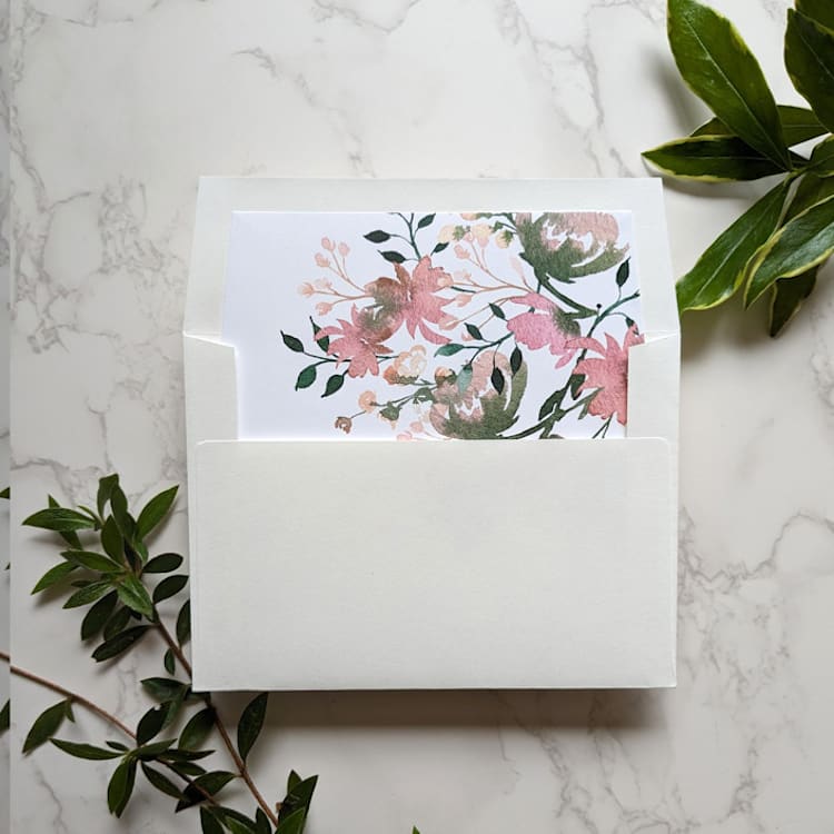 "Delicate Floral Watercolor Square Envelope Liner | Set of 10" - Envelope Liners in white by Campofiore Paper Studio