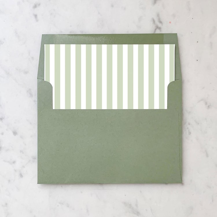 "A7 Envelope Liners Sage Thin Stripes Square Flap (set of 10)" - Envelope Liners in green by Design by Laney