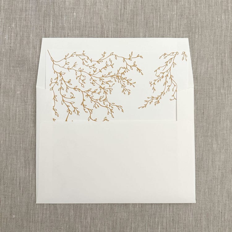 "Faux gold greenery straight flap envelope liner for A7 (5"x7") invitations | Set of 10" - Envelope Liners in gold by Orchid Studio