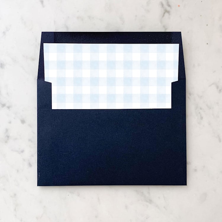 "A7 Envelope Liners Dusty Blue Gingham Square Flap (set of 10)" - Envelope Liners in blue by Design by Laney