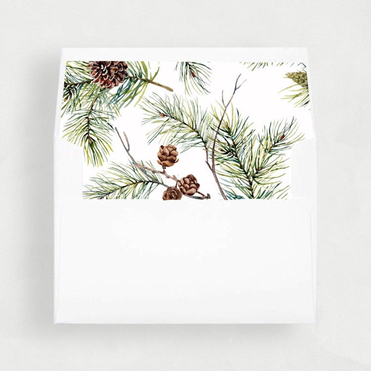 "Pinecone Branch | Set of 25 Envelope Liners" - Envelope Liners in green by Nikki Turner