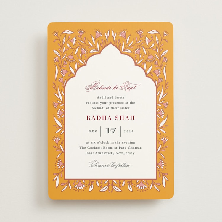 "Jaipur" - Mehndi Invitations in Ruby by Mansi Verma - Front