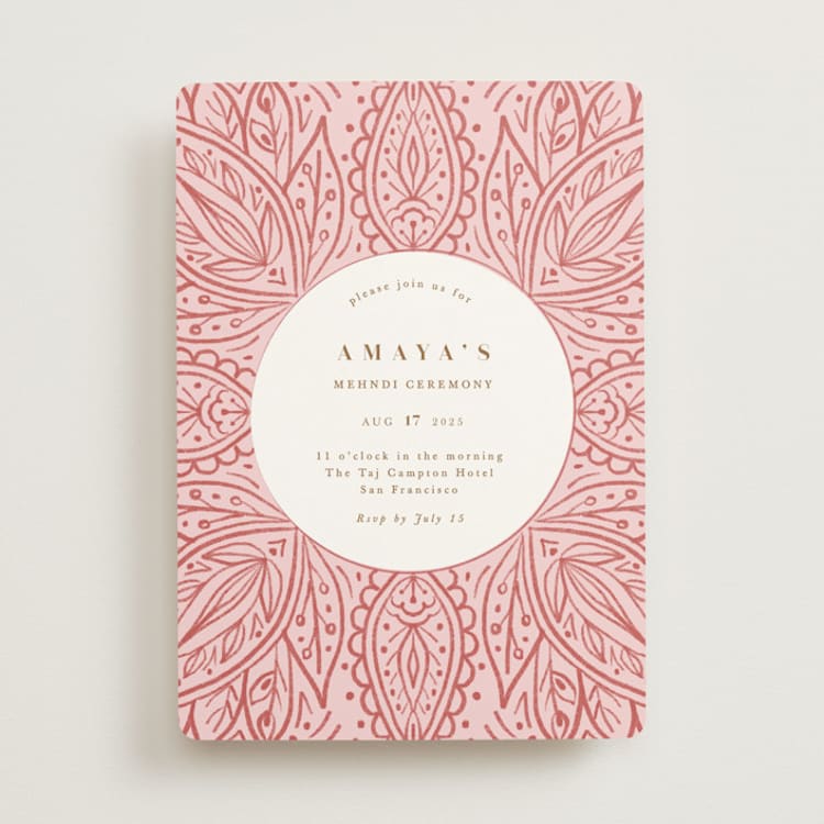 "AMAYA" - Mehndi Invitations in Blush by Kanika Mathur - Front
