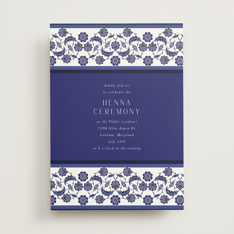 "Topkapi" - Mehndi Invitations in Cobalt by Nazia Hyder - Front