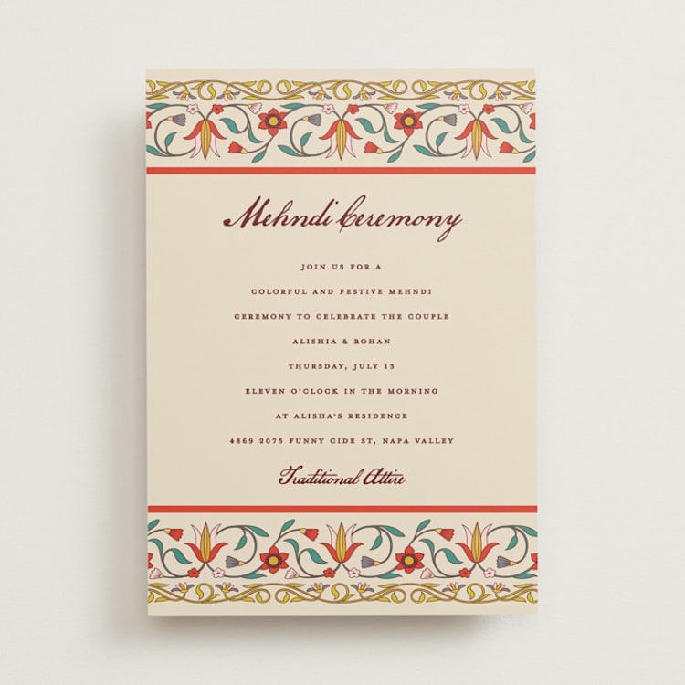"Mughal Gardens" - Mehndi Invitations in Ivory by Sherley Ferreira - Front