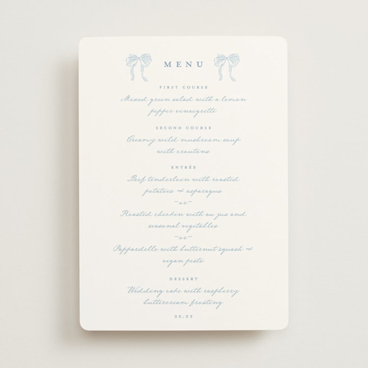 "Bow Frame" - Menus in Lagoon by Leah Bisch - Front