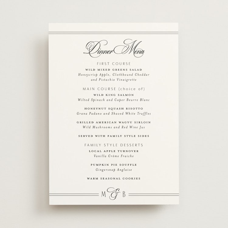 "Black Tie Elegance" - Menus in Tuxedo by Nicoletta Savod - Front