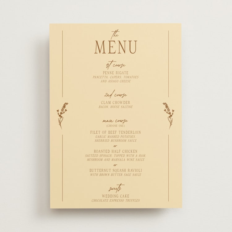 "Classic and Floral" - Menus in Bark by Jen Ramsey - Front