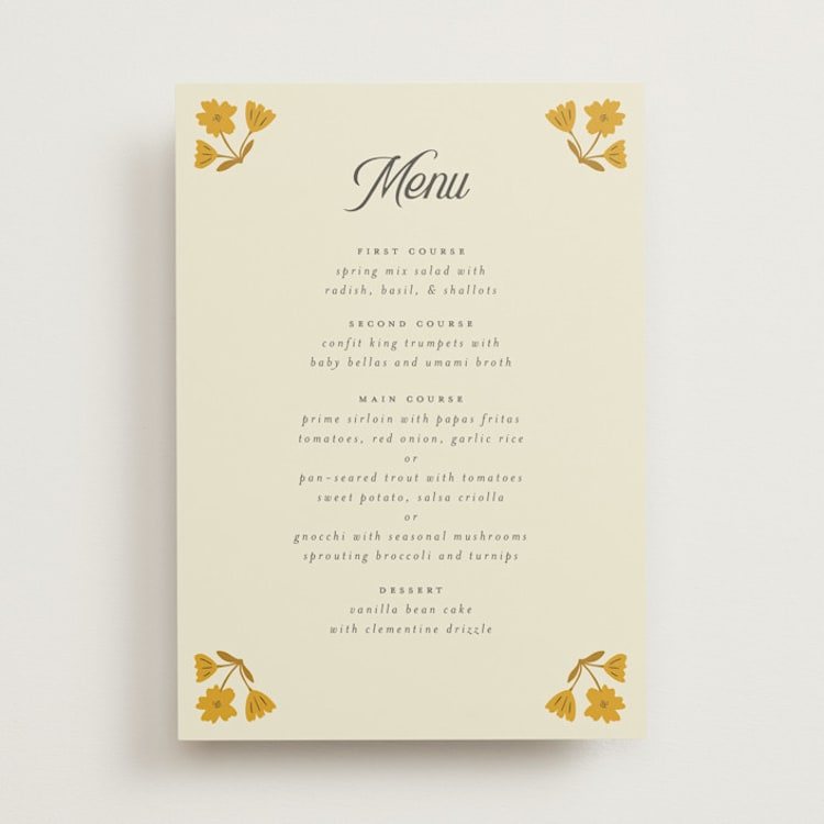 "Vintage Wildflowers" - Menus in Yolk by Morgan Kendall - Front