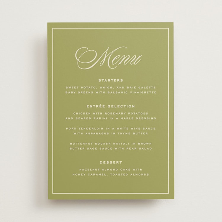 "rory" - Menus in Olive by Ellen Schlegelmilch - Front