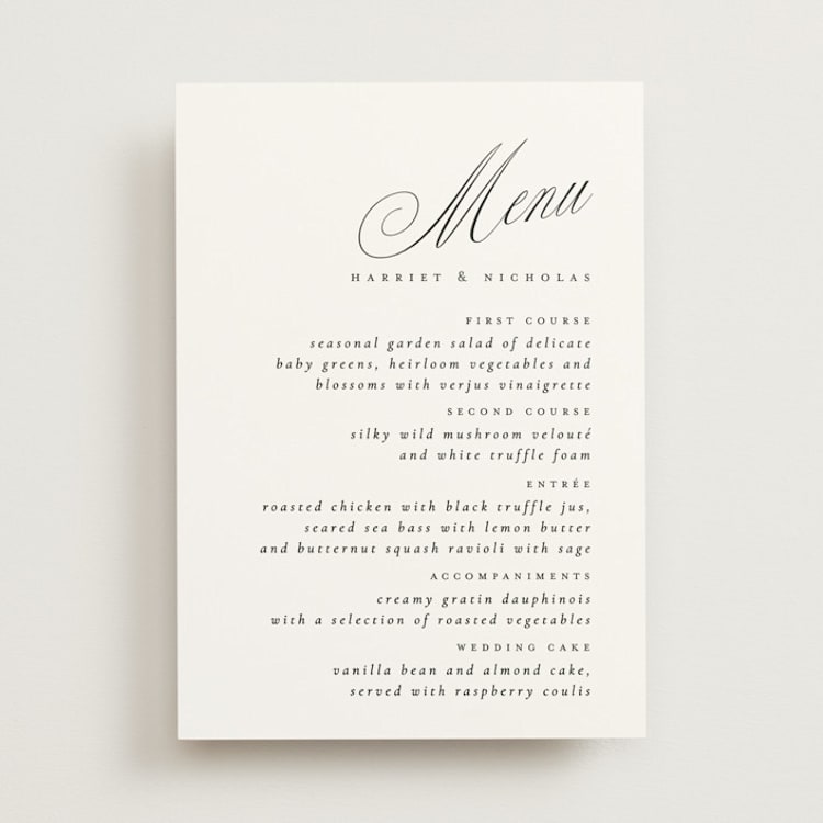 "Written with Love" - Menus in Noir Slate by Ana de Sousa - Front