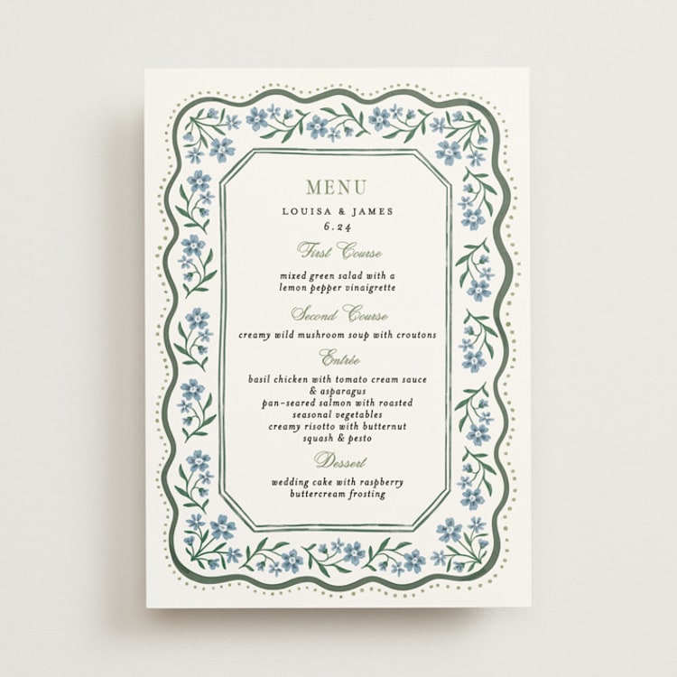 "Sweet Vintage" - Menus in Periwinkle by Alethea and Ruth - Front
