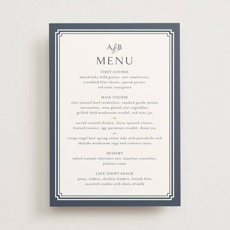 "Ariah" - Menus in French Blue by Jennifer Postorino - Front