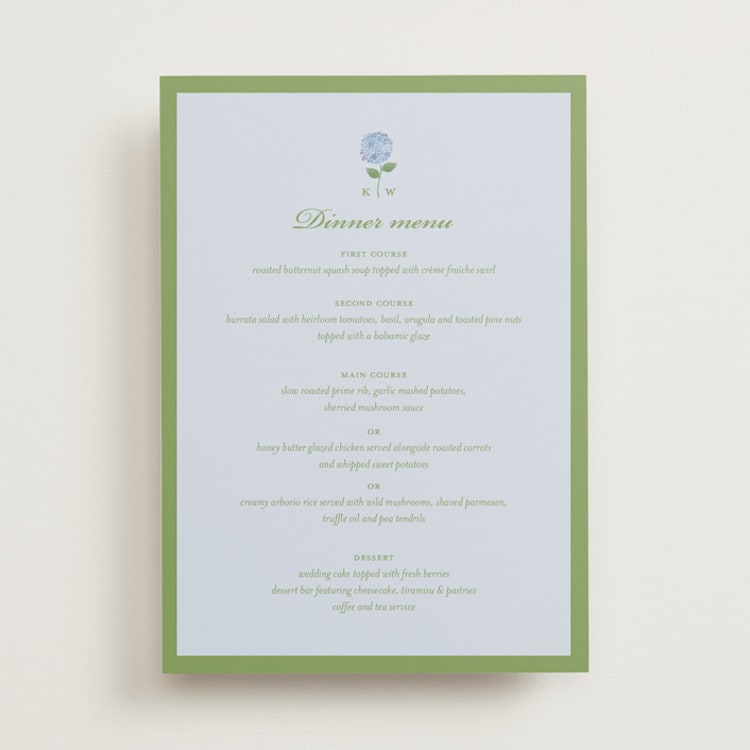 "Hydrangea Vines" - Menus in Coastal by Madhvi Samimi - Front