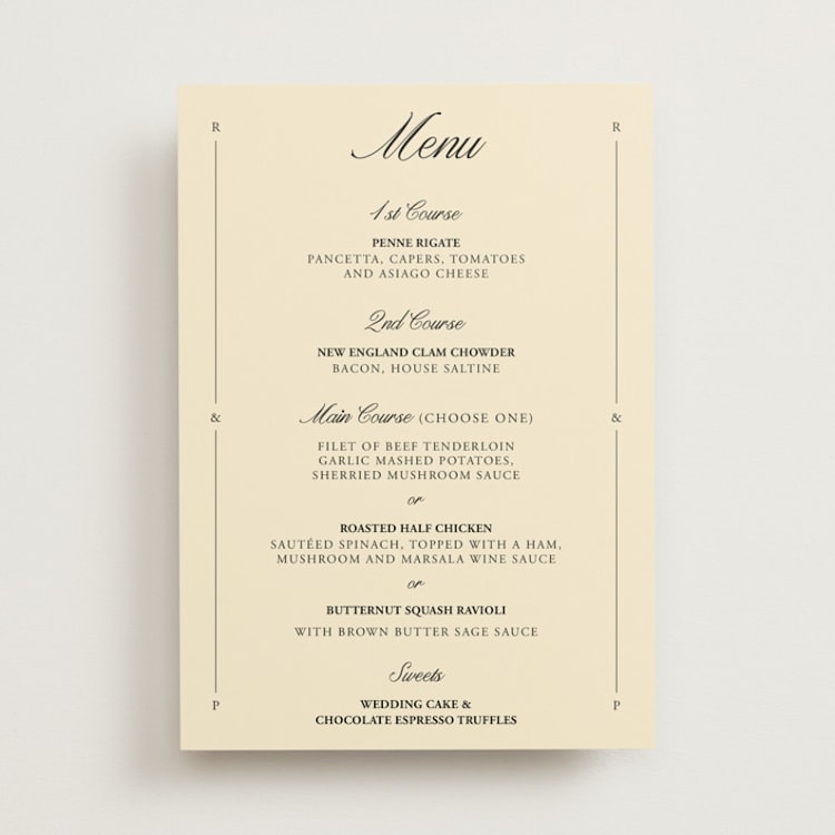 "Elegant and Formal" - Menus in Sunshine by Jen Ramsey - Front