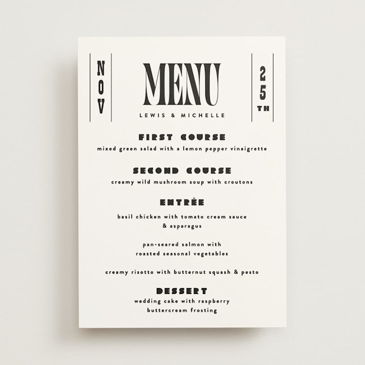 "Bold Stack" - Menus in Noir by Alethea and Ruth - Front