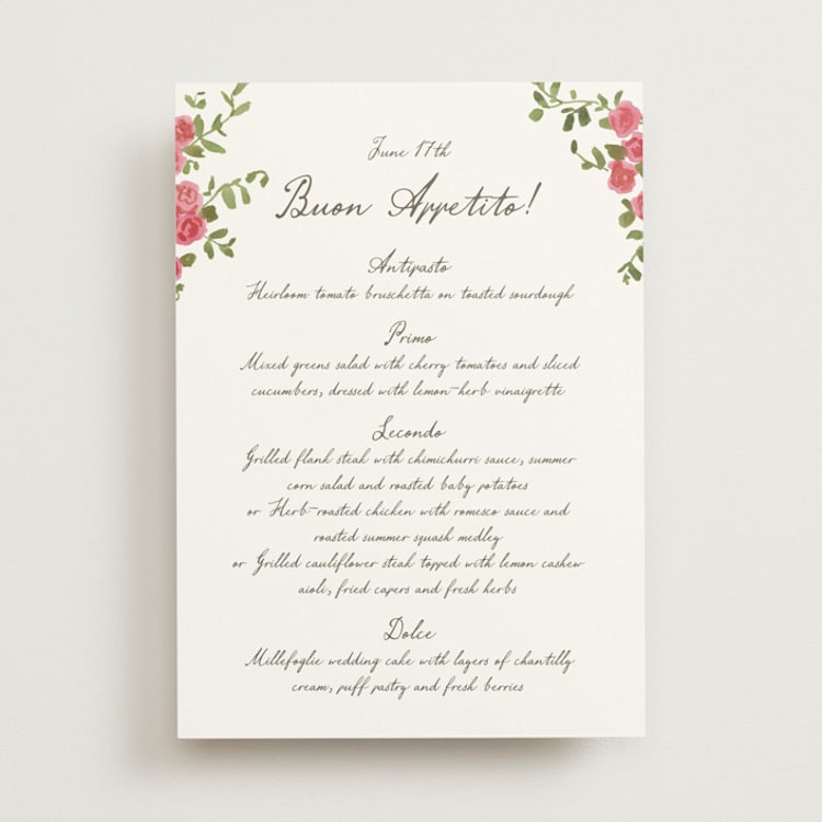 "Villa" - Menus in Azalea by Everett Paper Goods - Front