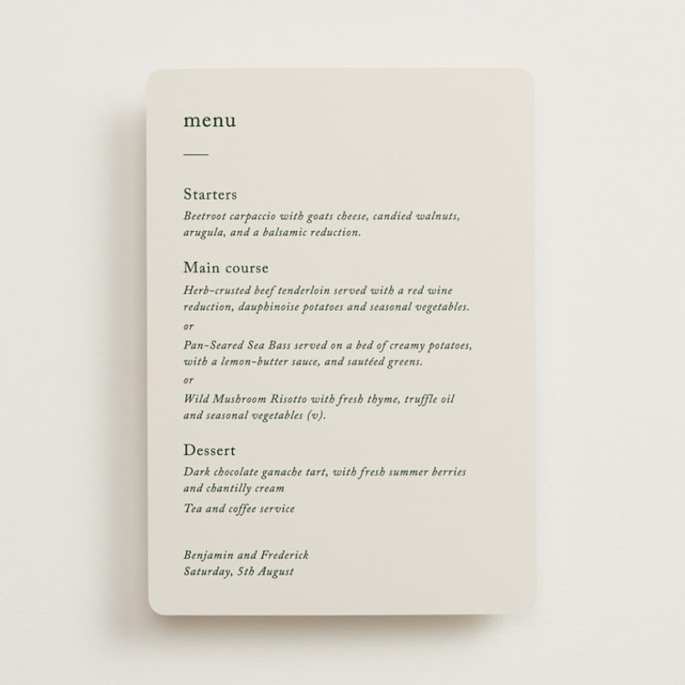 "Editorial" - Menus in Forest by Bethan - Front
