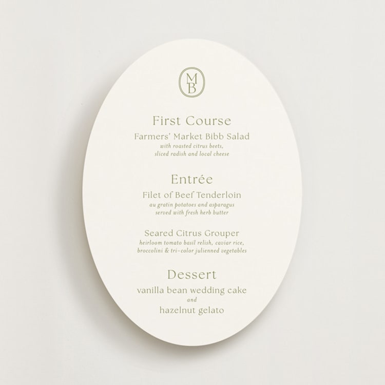 "Perriand" - Menus in Moss by Megan Davis - Front
