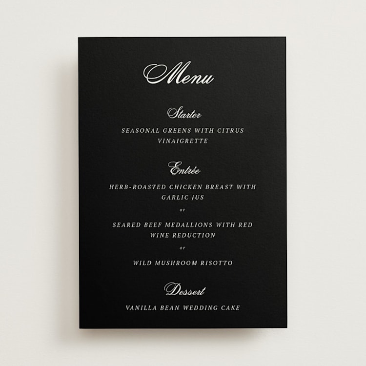 "Chic Union" - Menus in Mystic Raven by Cass Loh - Front