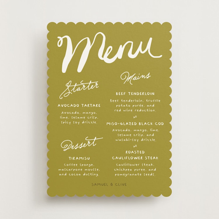"Nonchalant" - Menus in Avocado by Inkblot Design - Front