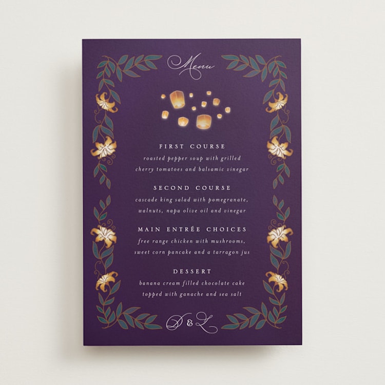 "Disney's Tangled Lanterns" - Menus in Twilight by Simona Camp - Front