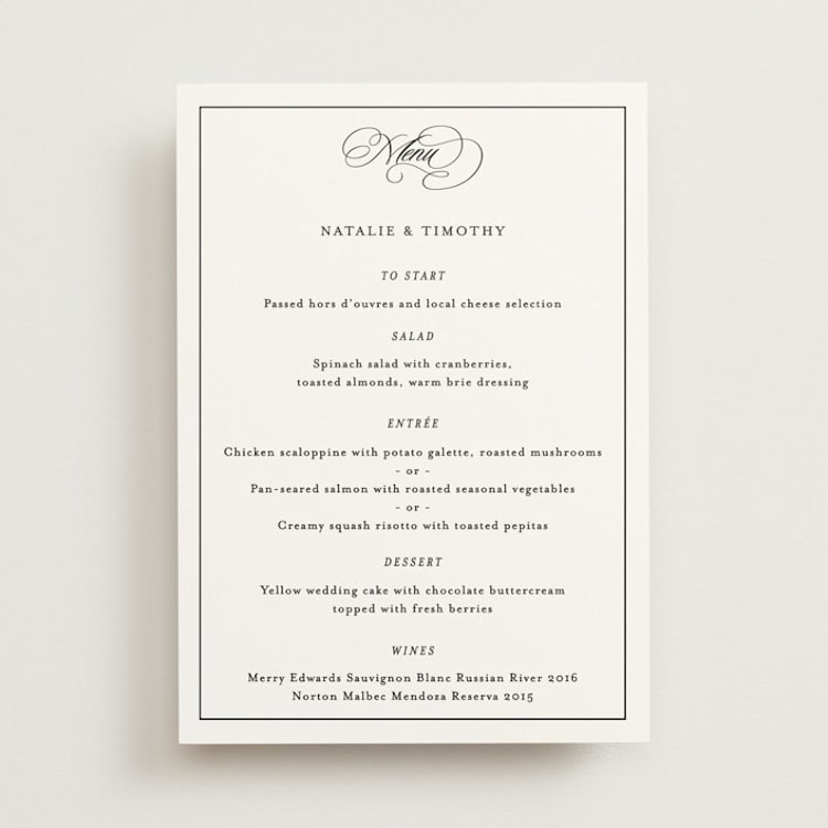 "Sincerity" - Menus in Noir by Kimberly FitzSimons - Front