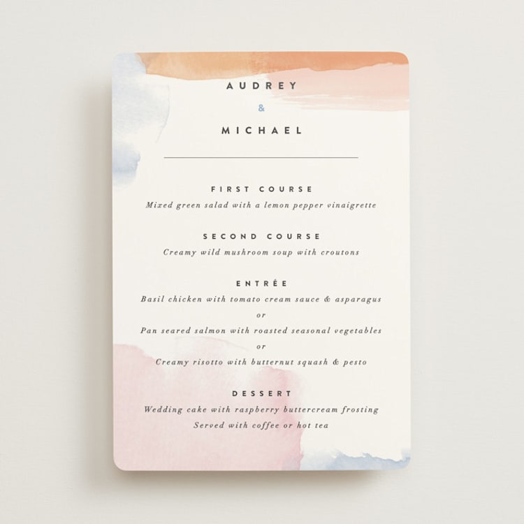 "Watercolor Wisp" - Menus in Blush by Ariel Rutland - Front