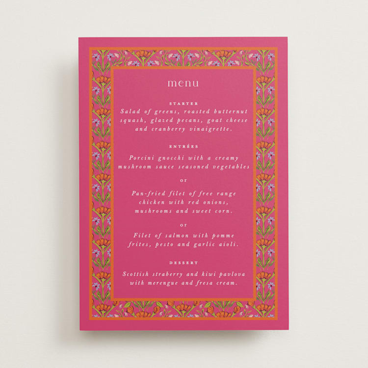 "Varna" - Menus in Fuchsia by Pati Cascino - Front