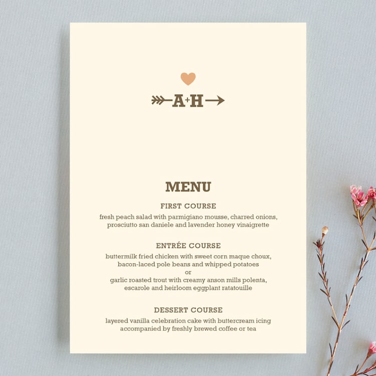 "Love Struck" - Menus in Pale Salmon Peach by The Social Type - Front