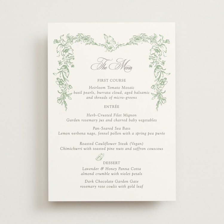 "Romantic Garden" - Menus in Mint by Melinda Denison - Front