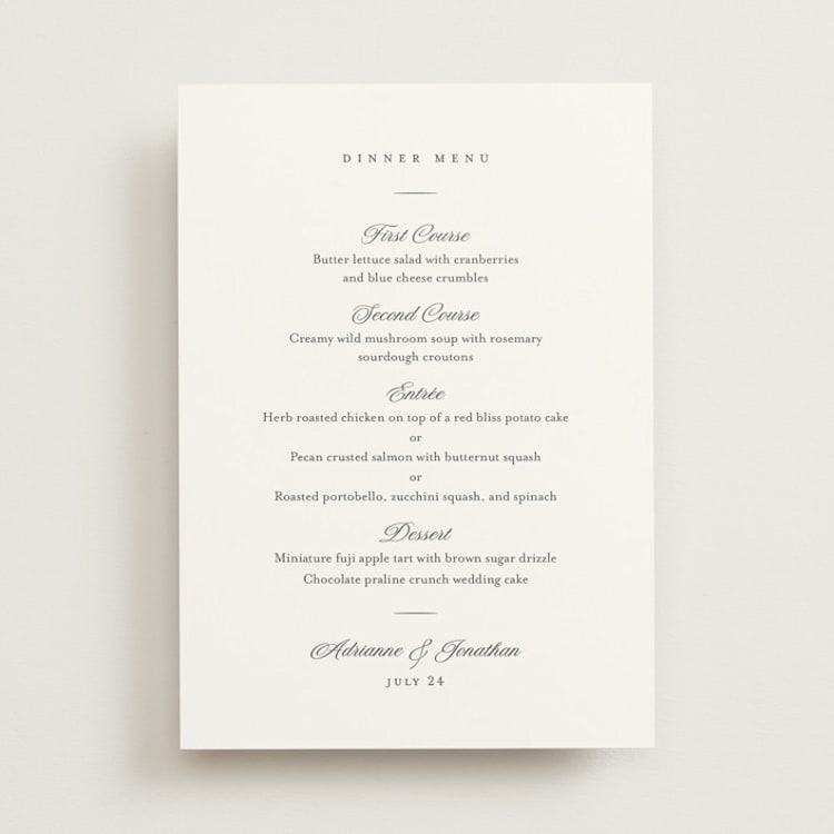 "Together Always" - Menus in Chiffon by Eric Clegg - Front