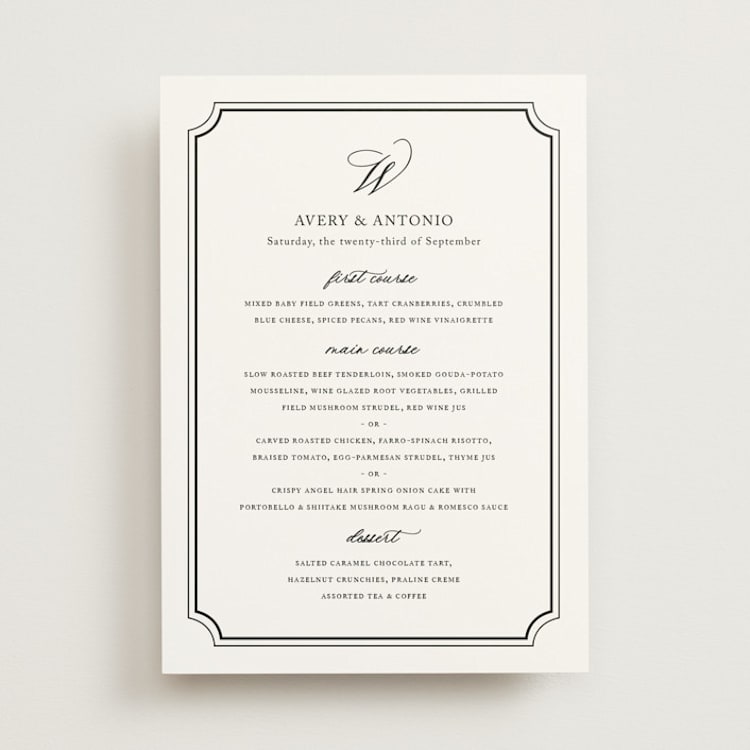 "Avery" - Menus in Onyx by Jennifer Postorino - Front