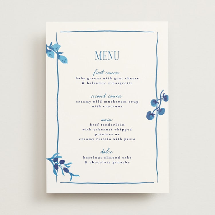 "Positano" - Menus in Cerulean by Tamara Hilje - Front
