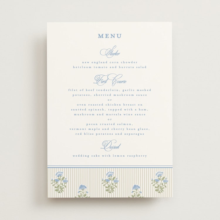 "Patterned florals" - Menus in Powder by Creo Study - Front