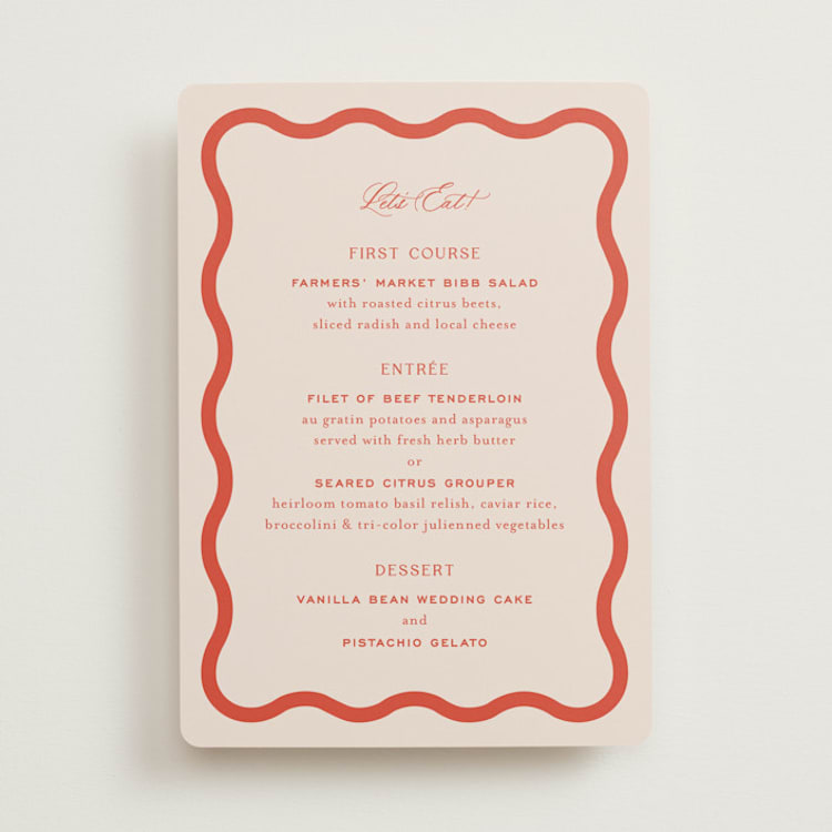 "Racquet" - Menus in Verona Sunset by Megan Davis - Front