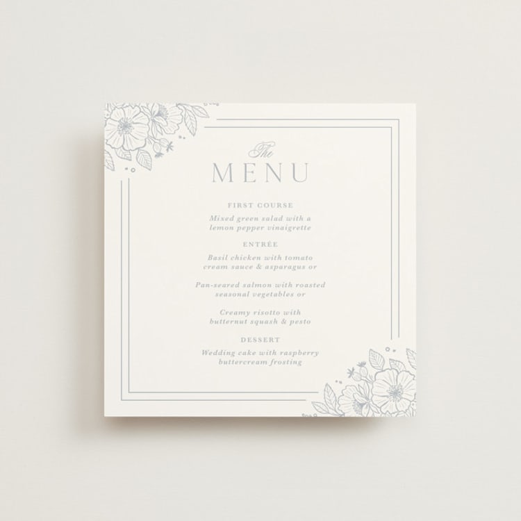 "Wild Roses" - Menus in Powder Blue by Kristen Smith - Front