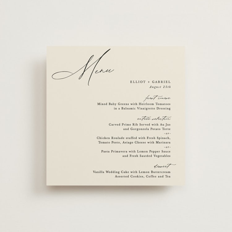 "Scripted Names" - Menus in Ecru by Hooray Creative - Front