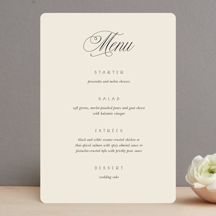 "Refined Beauty" - Menus in Cream by Stacey Day - Front