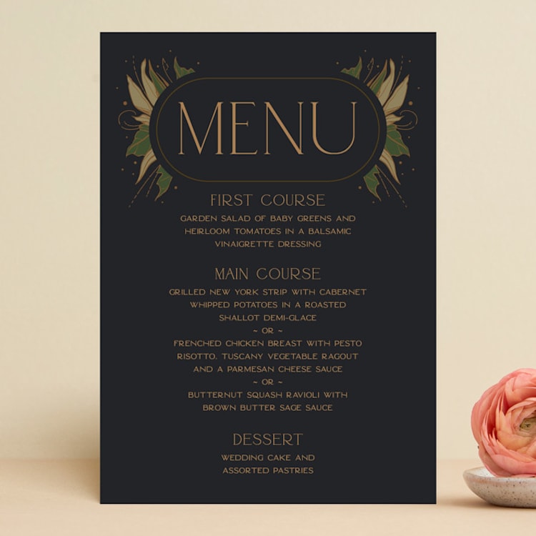 "Elegant Leaves" - Menus in Slate by GeekInk Design - Front