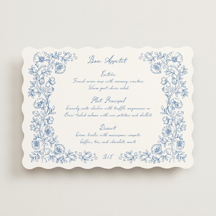 "Wild Rose" - Menus in Periwinkle by Anna Black - Front