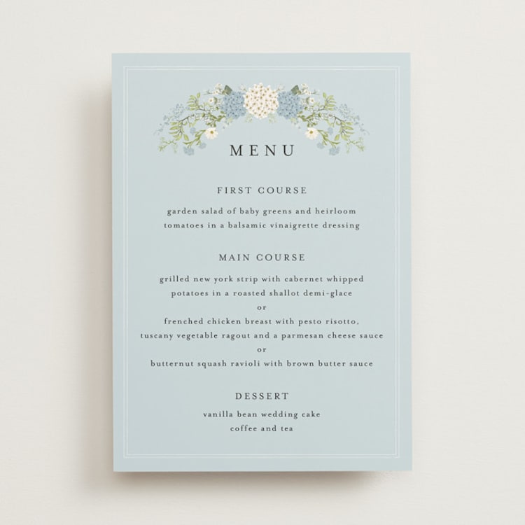 "Wedgewood" - Menus in Cerulean by Susan Moyal - Front